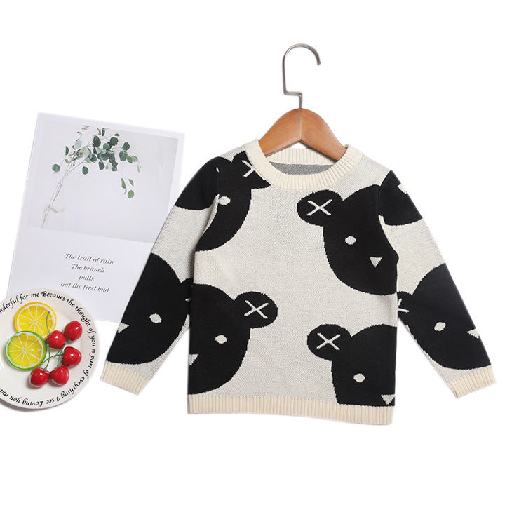 Harper Girls Baby Black And White Bear Knitted Sweater Top