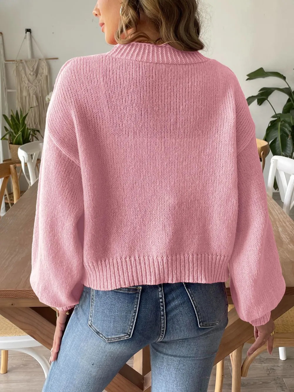 Raven Lantern sleeve Simple Casual Sweater Tops