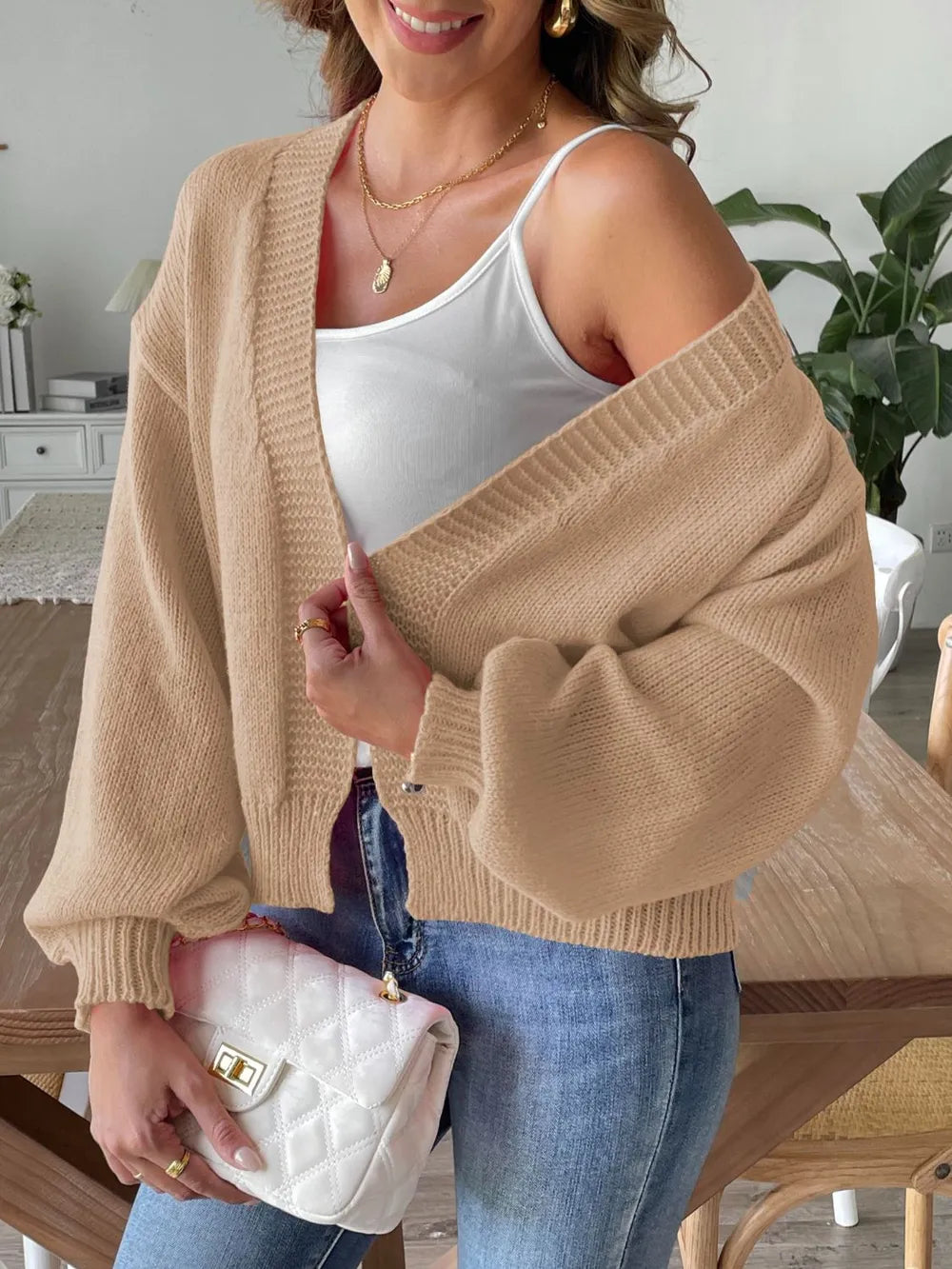 Raven Lantern sleeve Simple Casual Sweater Tops