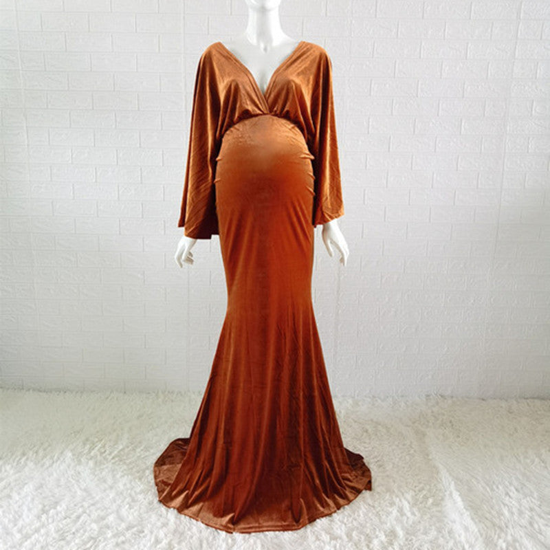 Magnolia Solid Color Cotton Velvet Boho Maternity Maxi Dress