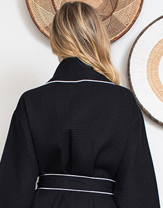 Glenny Knee-Length Waffle Kimono Robe for Women