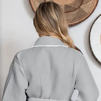 Glenny Knee-Length Waffle Kimono Robe for Women