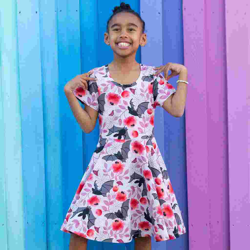 Bats Twirler Dress with Pockets for Girls