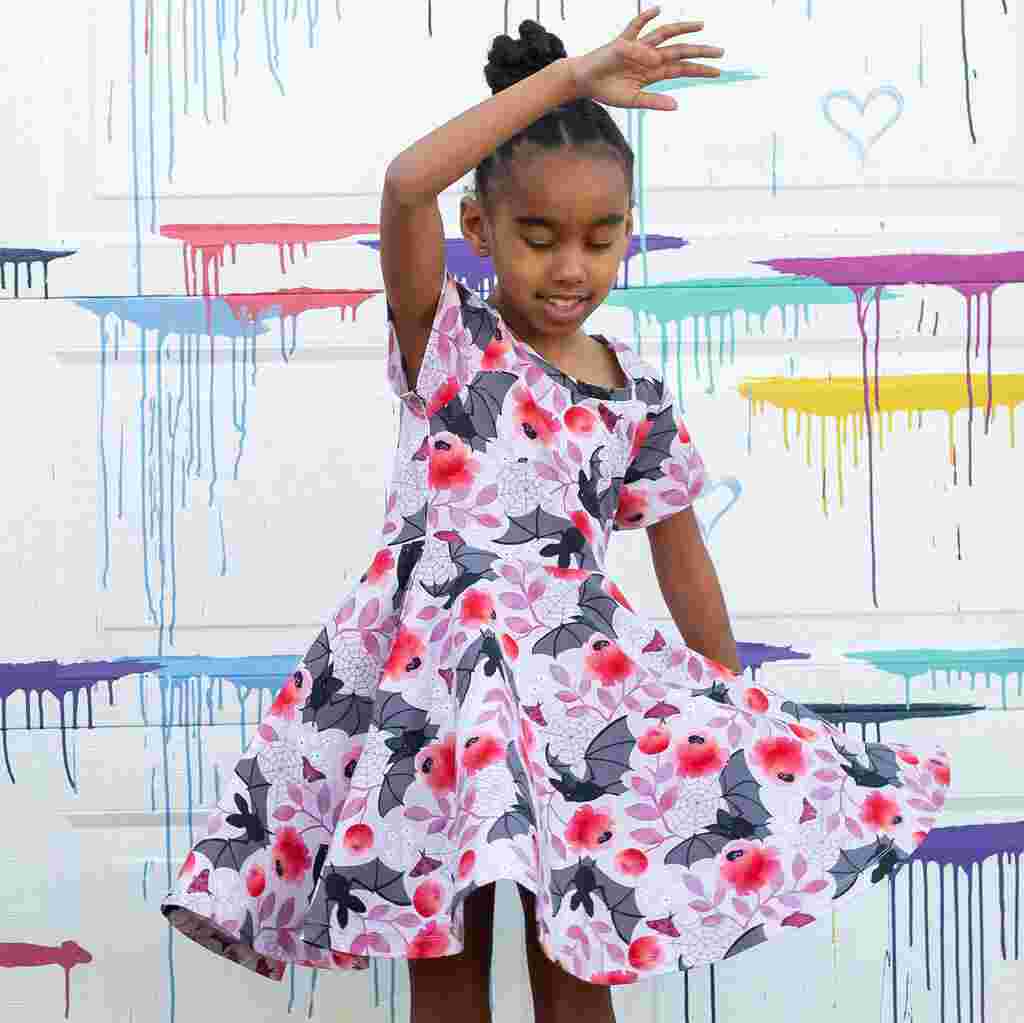 Bats Twirler Dress with Pockets for Girls