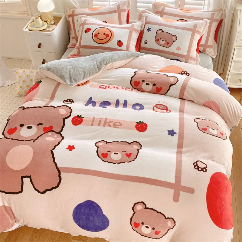 Cute Cartoon Milk Velvet Bedding Set Of Four Bedding - GuGuTon baby store - Baby Fashion - Toddlers Outfits - Babies Outfits - Toddler Clothes - Kids Clothing - Newborn Clothes - Newborn Wear - Kids Wear - Trending Clothes - Trending Outfits - Fall Fashion - Winter Fashion - Girls Clothes - Boys Clothes - Babies Wear - Kids Accessories - KidsWear - Summer Clothes - Summer Fashion - Summer Trend - Falls Sweaters - Tops - Bottom - Jeans - Blouse - Dresses - Newborn Dresses - Toys