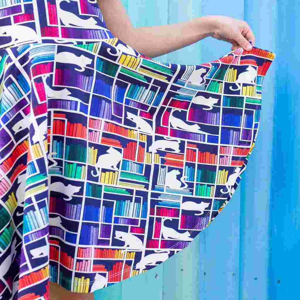 Rainbow Books & Cats Dress - Check Meowt Twirler with Pockets