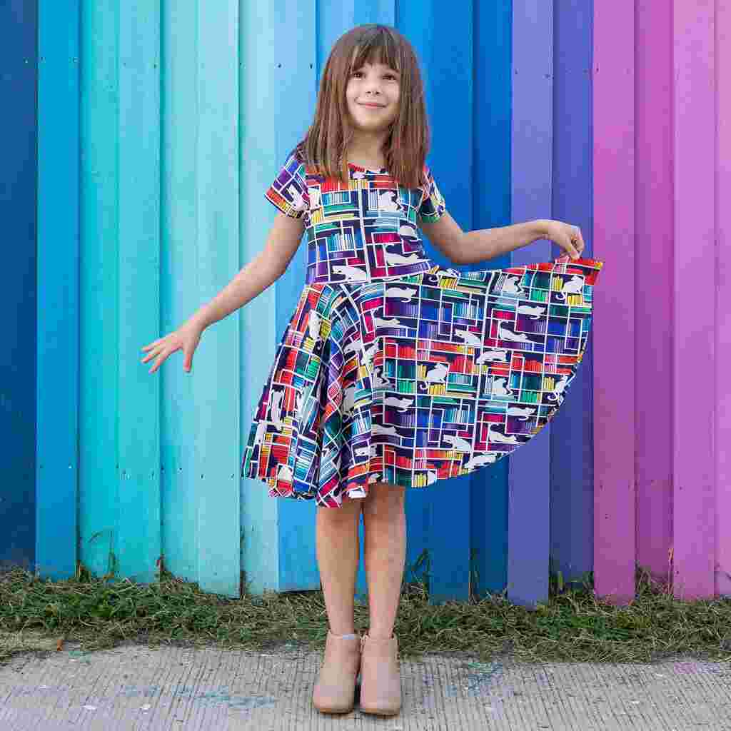 Rainbow Books & Cats Dress - Check Meowt Twirler with Pockets