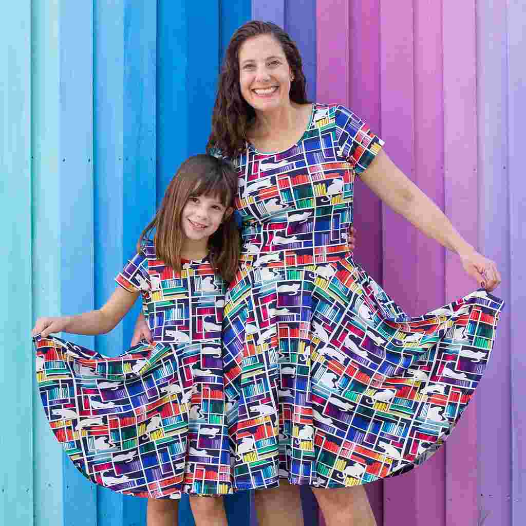 Rainbow Books & Cats Dress - Check Meowt Twirler with Pockets