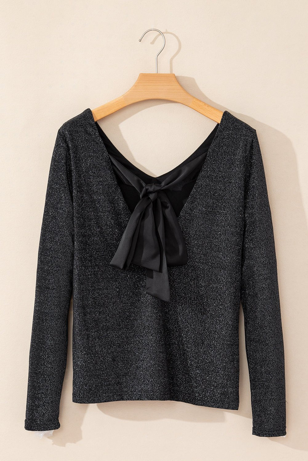 Jailine Bowknot V-Neck Long Sleeve Tops