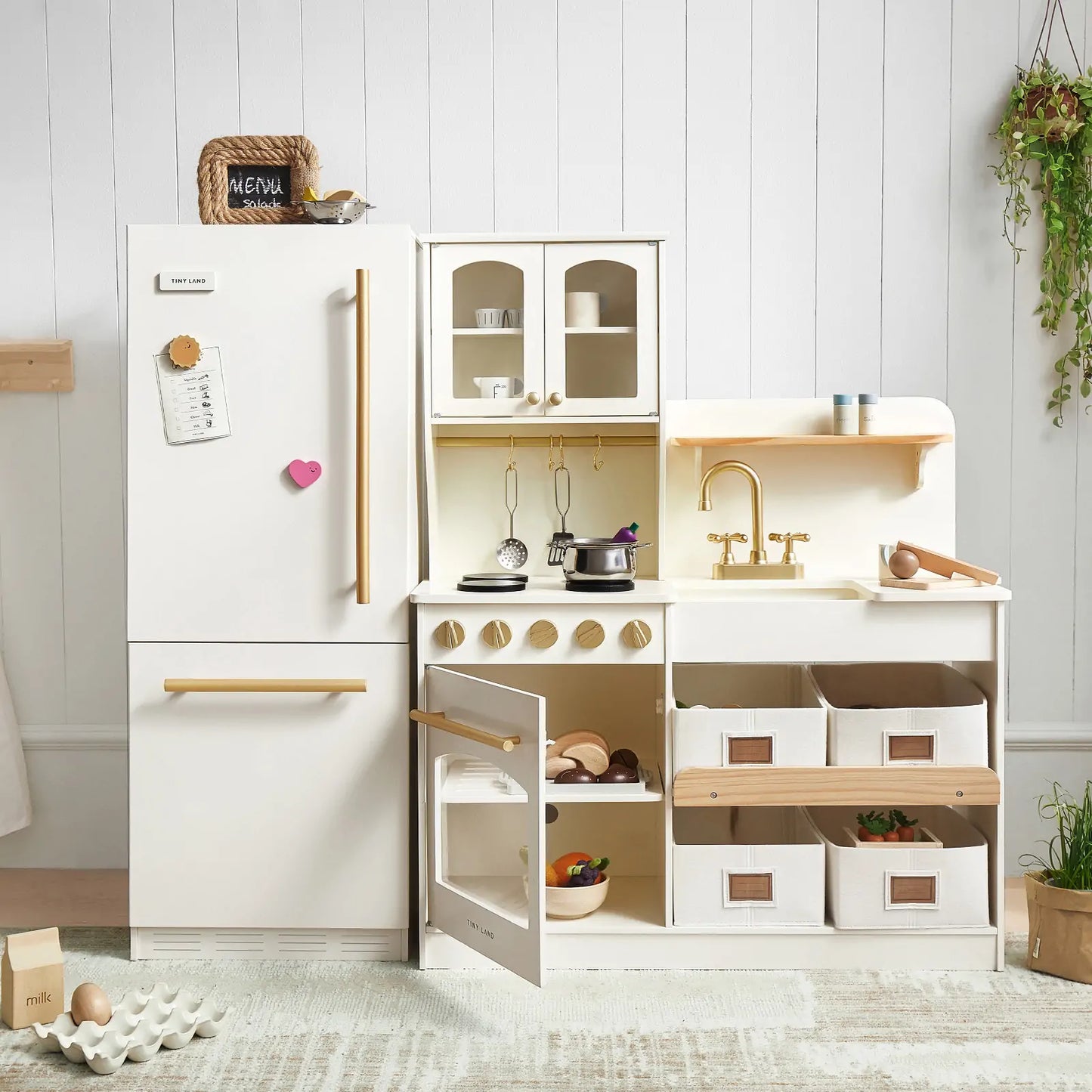 Play Kitchen Accessories – Play Kitchen Fridge: Wooden Cabinet Refrigerator for Kids