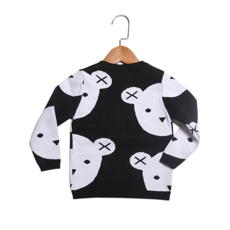 Harper Girls Baby Black And White Bear Knitted Sweater Top