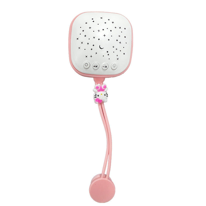 Pink baby musical night light projector with star and moon patterns and character decoration