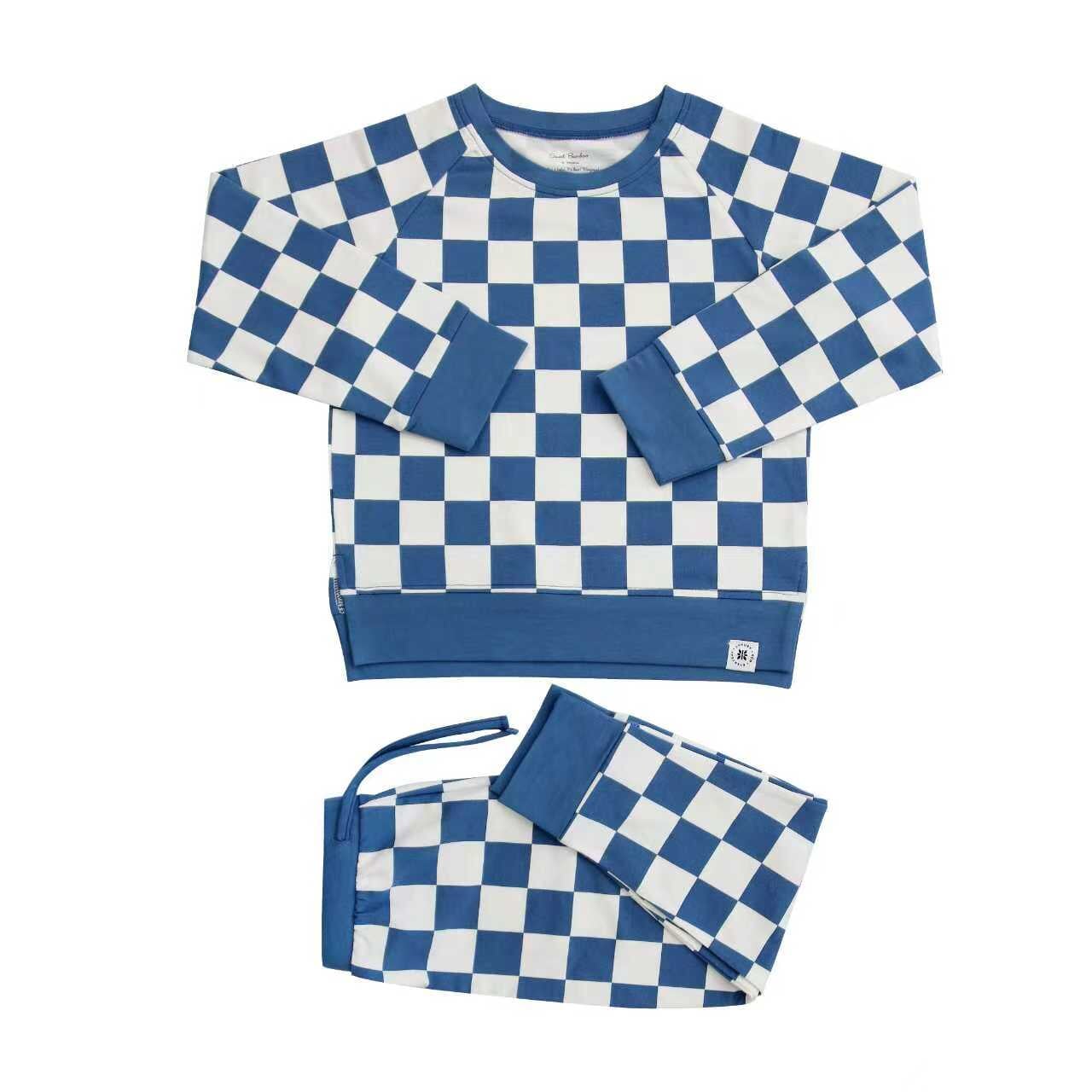 Jorell Checker Moody Blue Crew Neck Jogger Set