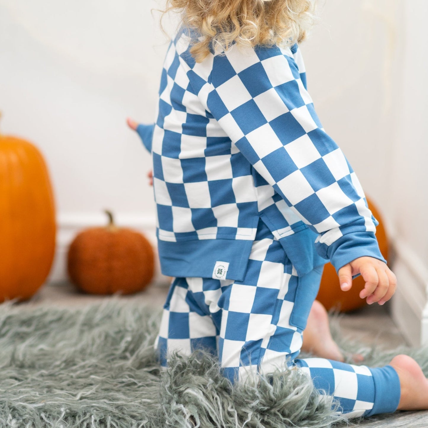 Jorell Checker Moody Blue Crew Neck Jogger Set