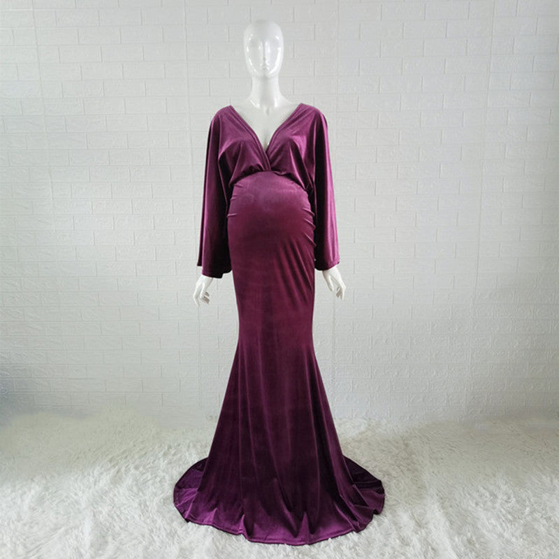 Magnolia Solid Color Cotton Velvet Boho Maternity Maxi Dress