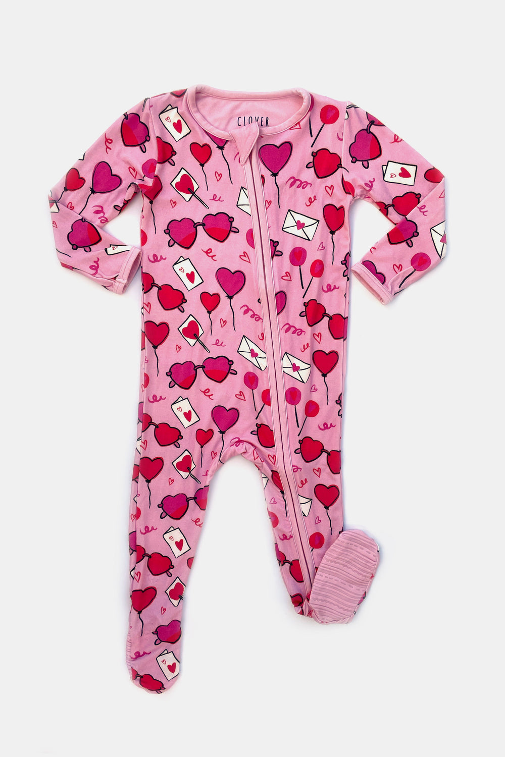 Eli Soft & Stretchy Zipper Footie - Heart Party