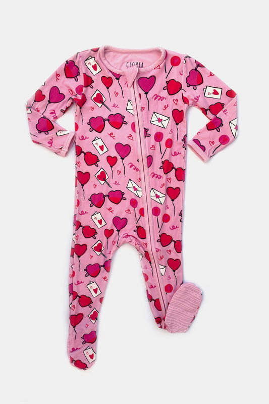 Eli Soft & Stretchy Zipper Footie - Heart Party