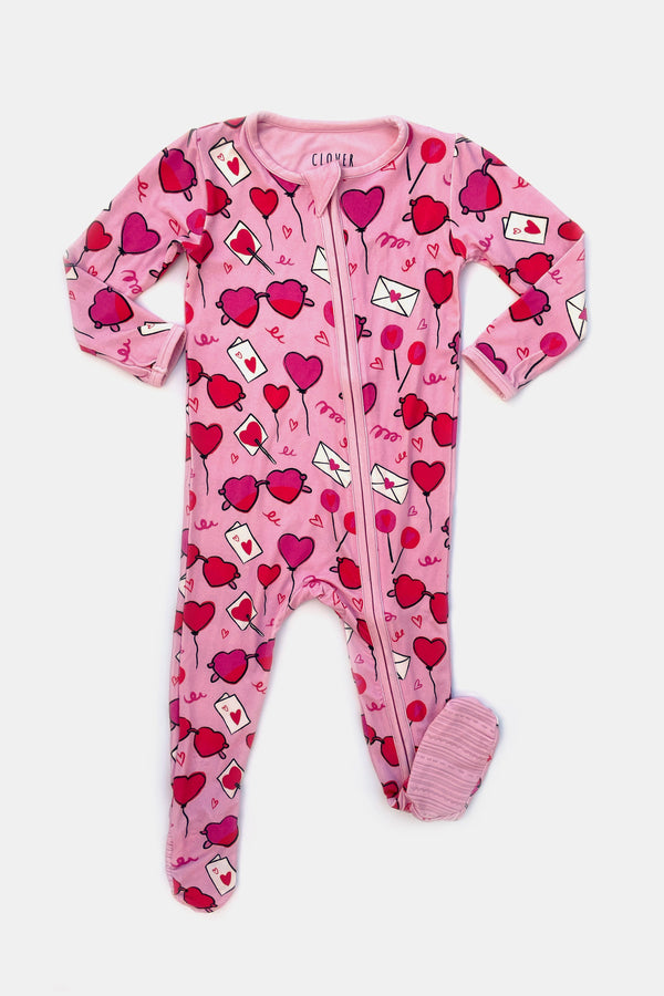 Eli Soft & Stretchy Zipper Footie - Heart Party