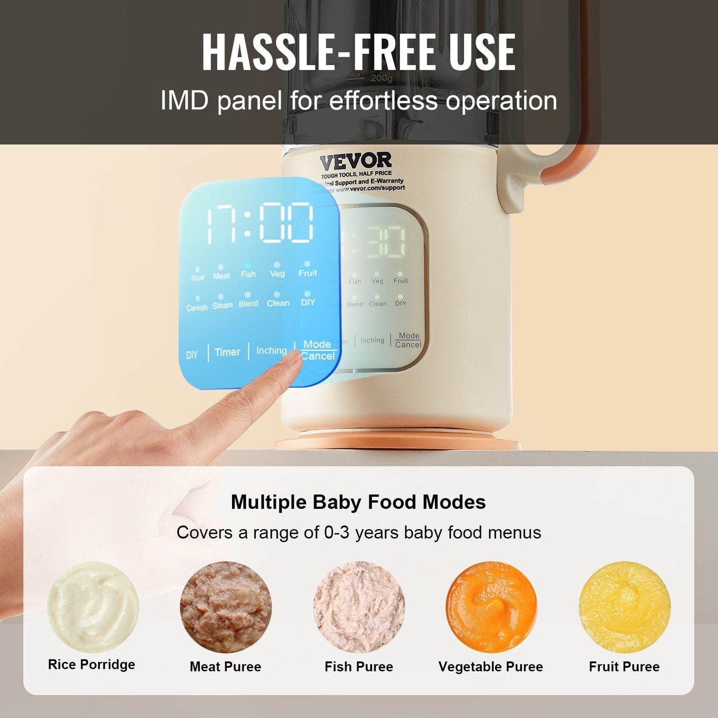 VEVOR Baby Food Maker, 500W Baby Food Processor with 300 ml Glass Bowl