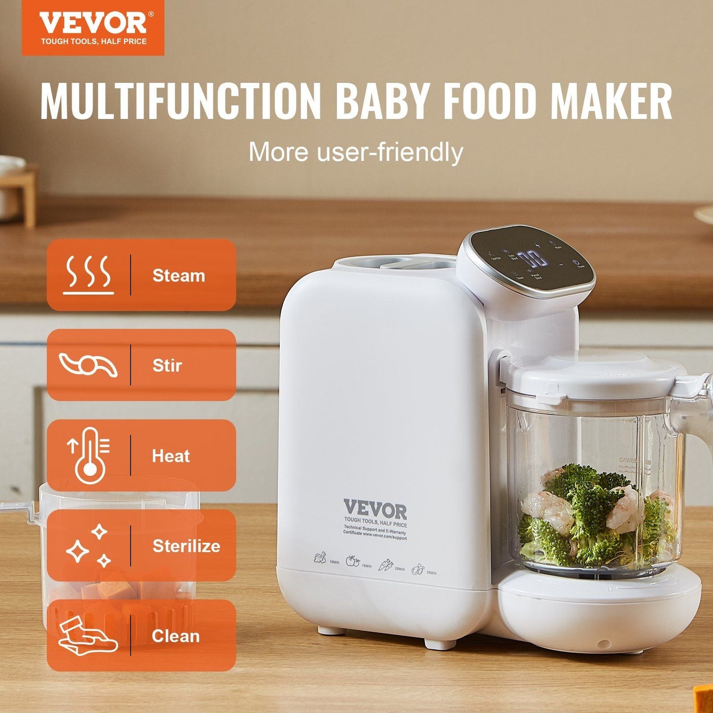 VEVOR Baby Food Maker, 430W Baby Food Processor with 750 ml Tritan Bowl