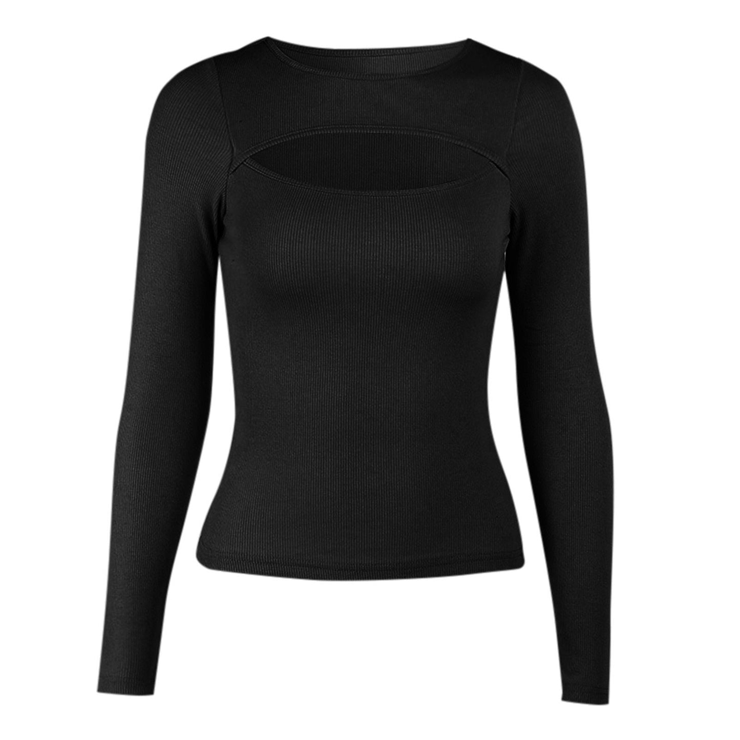 Felicia Chest Cutout Long Sleeved Ribbed Solid Color Tops