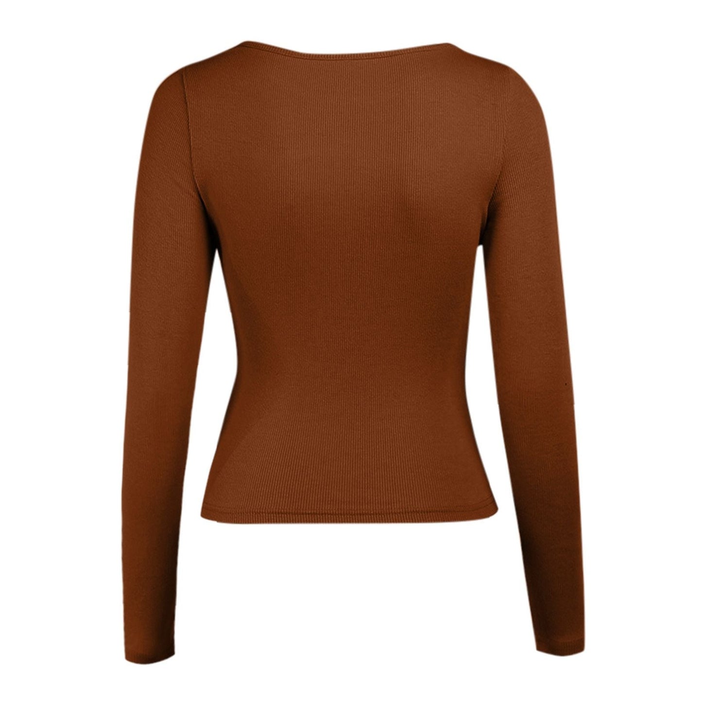 Felicia Chest Cutout Long Sleeved Ribbed Solid Color Tops