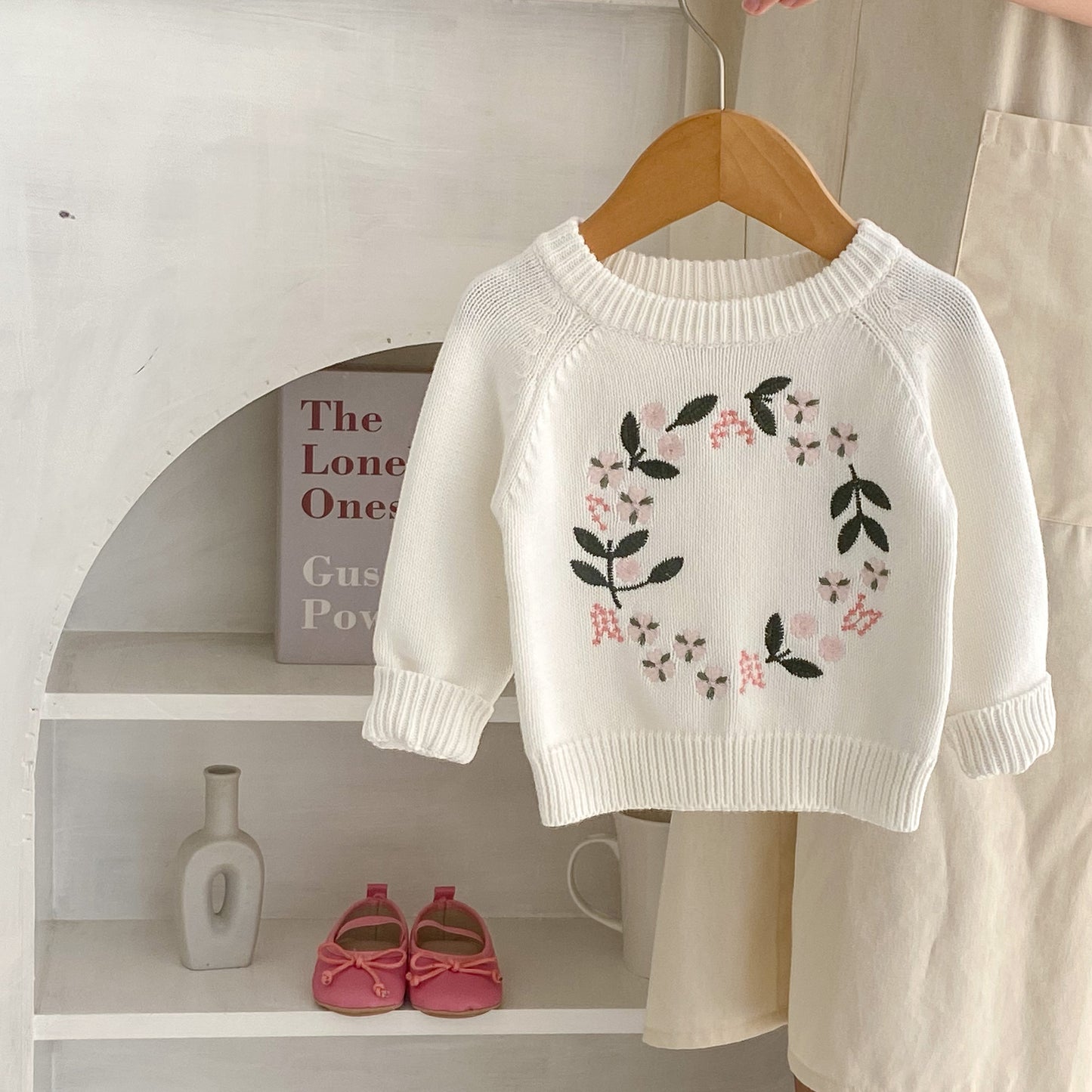 Nora Girl's Knitted Shirt Flower Embroidered Pullover Top