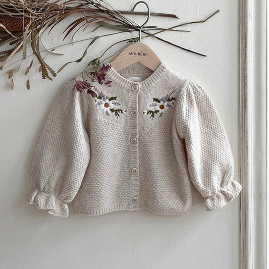 Nora Fashionable Flower Sweater Coat For Babies And Children