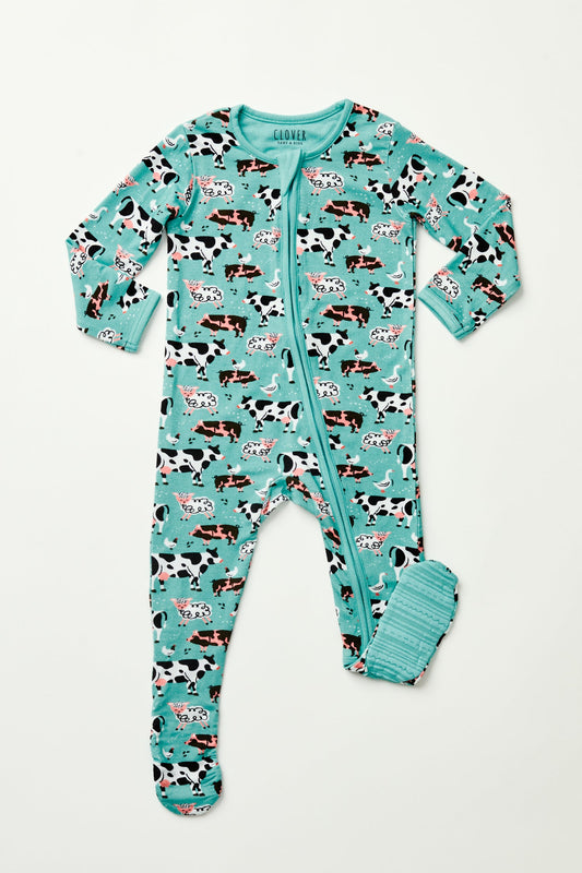 Jonah Soft & Stretchy Zipper Footie - Farm Friends