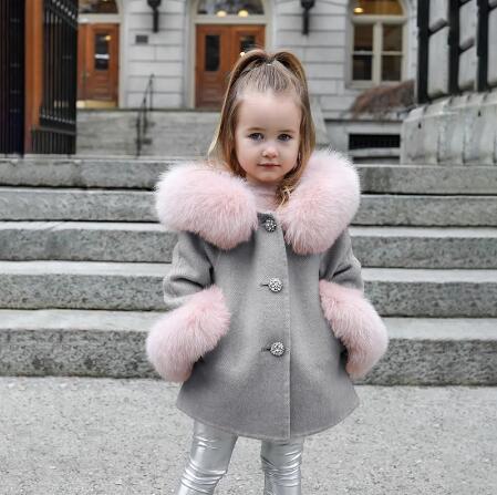 Lily Spring Kid Girls Autumn Warm Woolen Overcoat Fur Coat