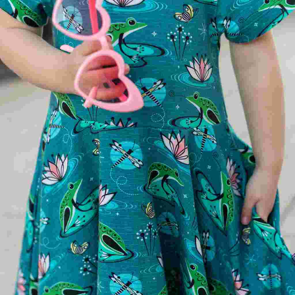 Frogs Twirler Dress with Pockets for Girls