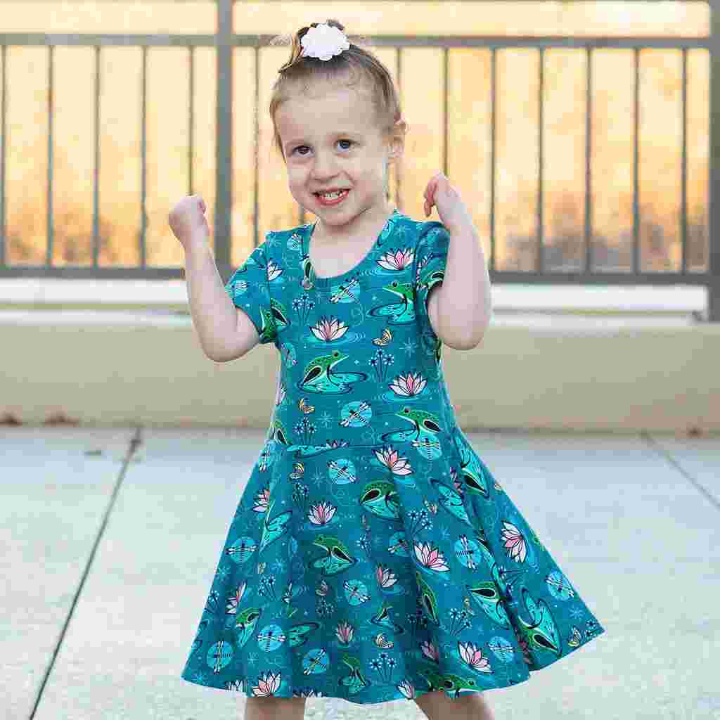 Frogs Twirler Dress with Pockets for Girls