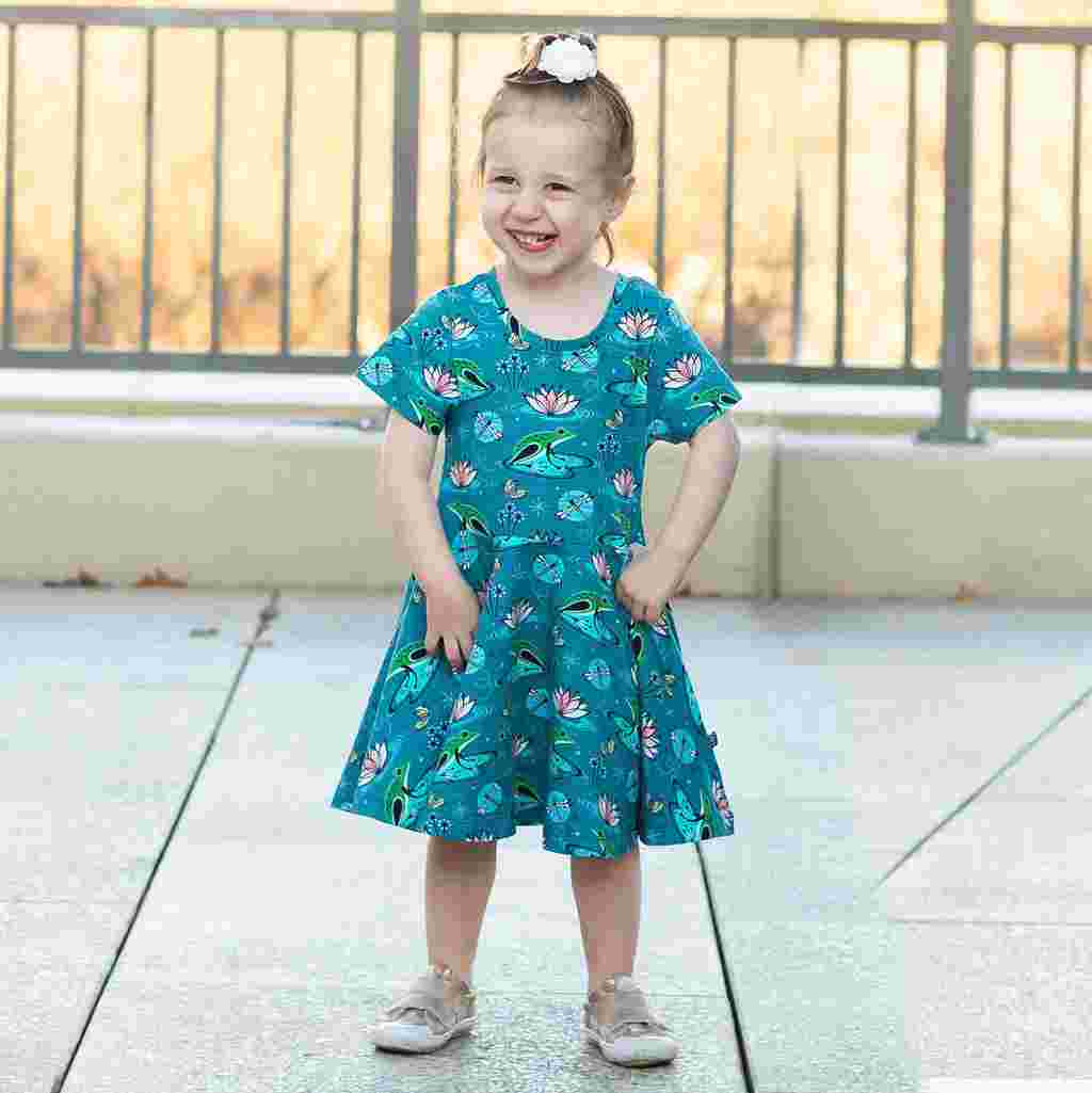 Frogs Twirler Dress with Pockets for Girls
