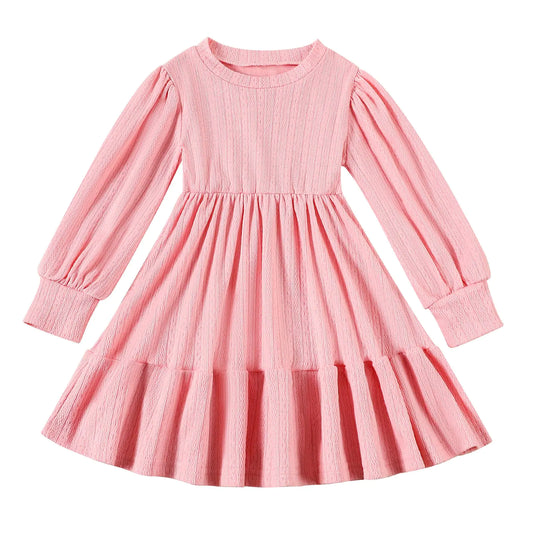 Winter Baby Girls -Long Sleeve Sweater Ribbed Knit Ruffle Hem Dresses