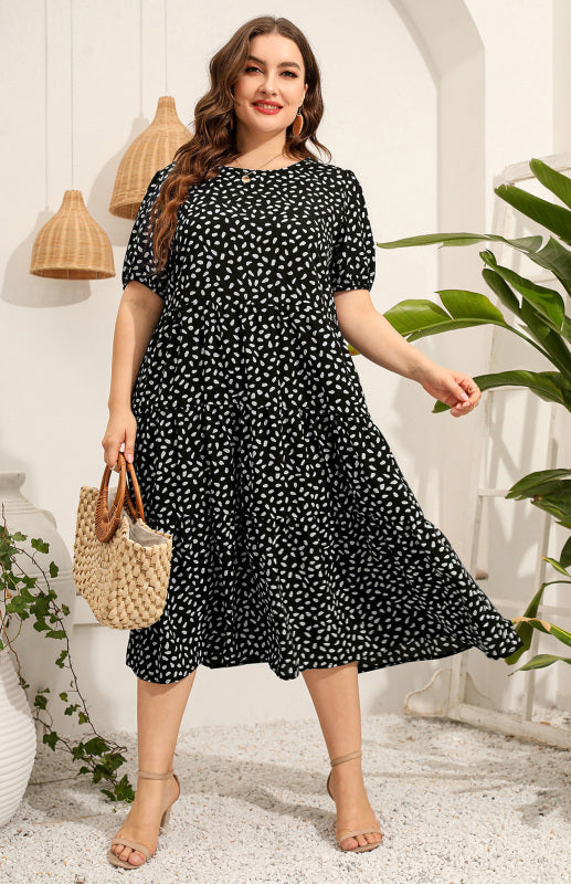Verenila Maternity Dress - Plus Size Short Sleeve Puffed Sleeve Print Dress