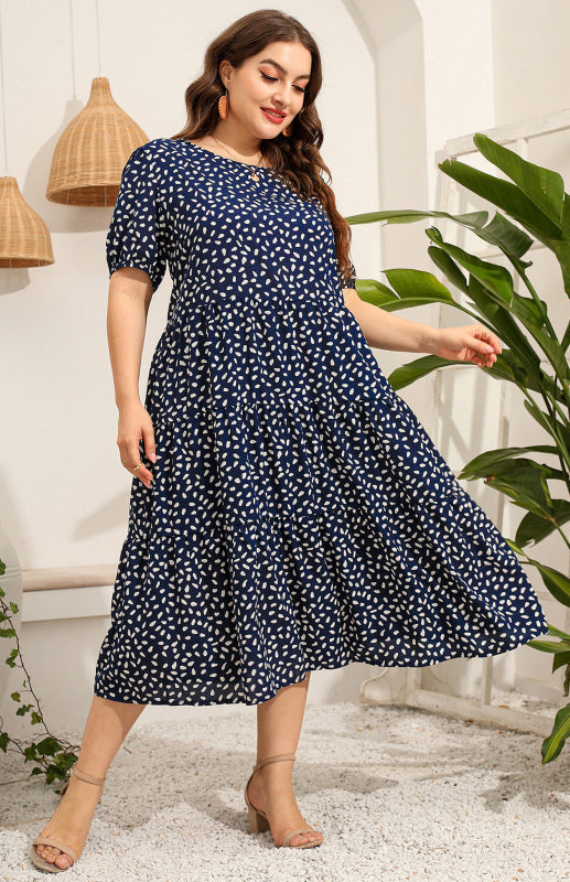 Verenila Maternity Dress - Plus Size Short Sleeve Puffed Sleeve Print Dress