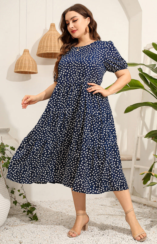 Verenila Maternity Dress - Plus Size Short Sleeve Puffed Sleeve Print Dress