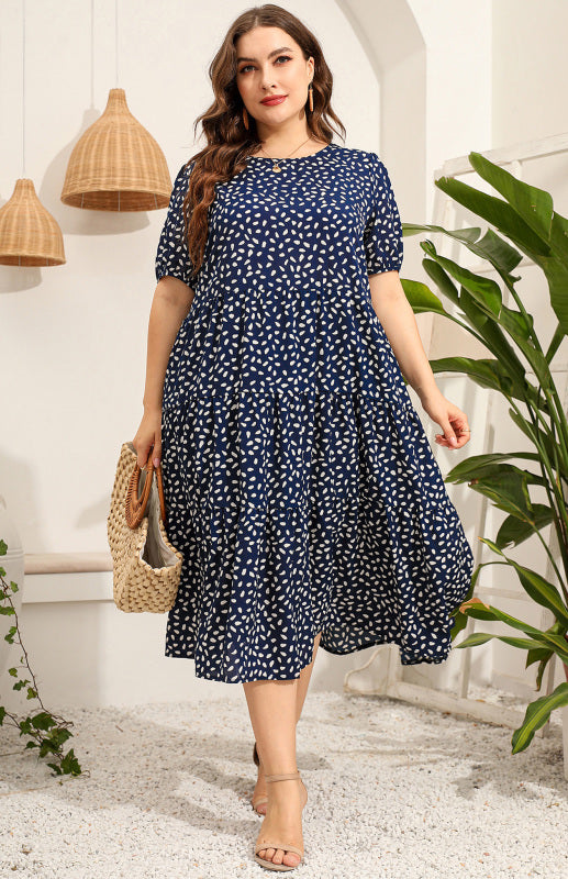 Verenila Maternity Dress - Plus Size Short Sleeve Puffed Sleeve Print Dress