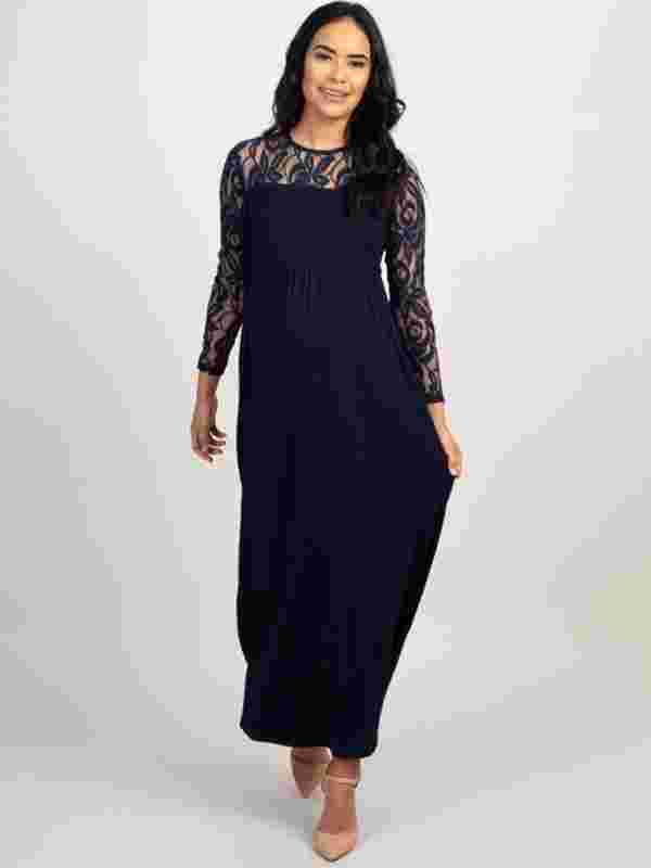 Greter Maternity Lace Dress - Long Sleeve Round Neck Solid Color