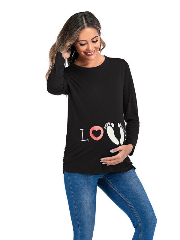 Sassy Round Neck Small Feet Print Maternity Top