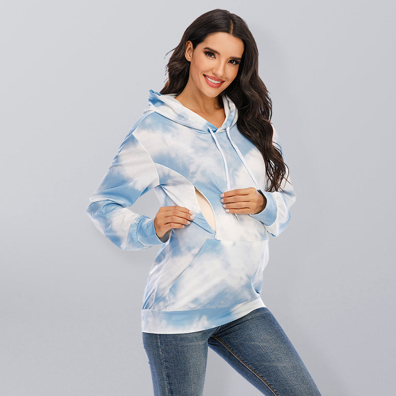 Delia Women's Tie Dye Breastfeeding Loose Maternity Hoodies