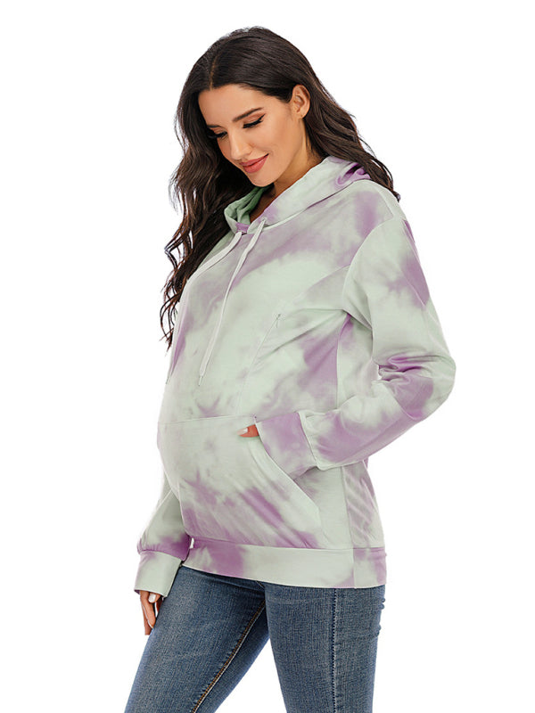 Delia Women's Tie Dye Breastfeeding Loose Maternity Hoodies