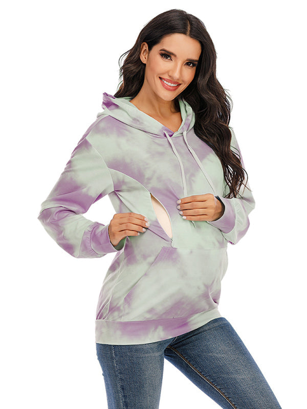 Delia Women's Tie Dye Breastfeeding Loose Maternity Hoodies