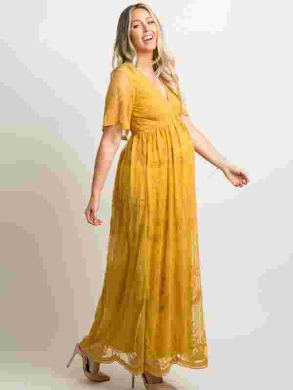 Berenice Maternity Lace Dress - Short Sleeve V-Neck High Waist Dress