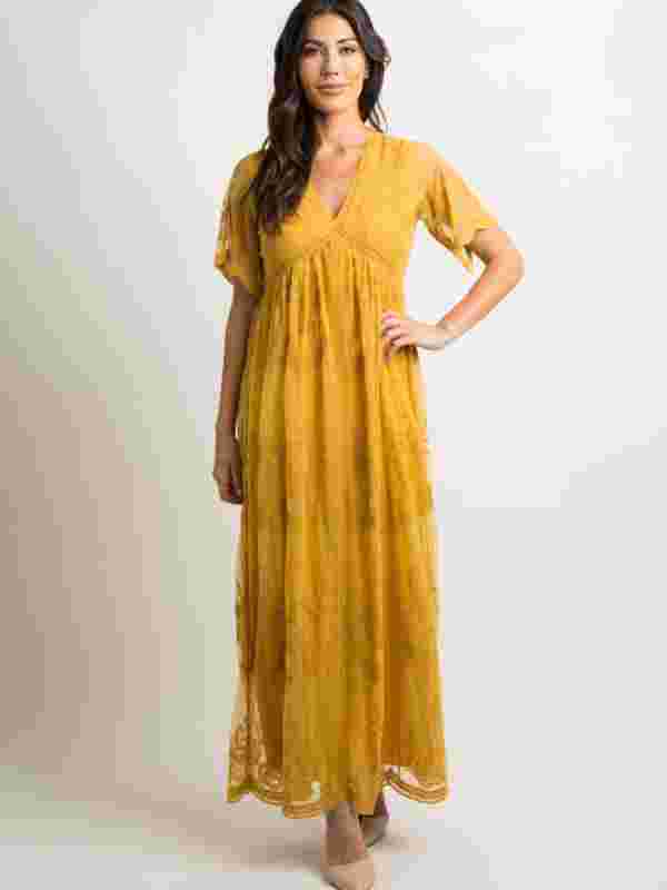 Berenice Maternity Lace Dress - Short Sleeve V-Neck High Waist Dress