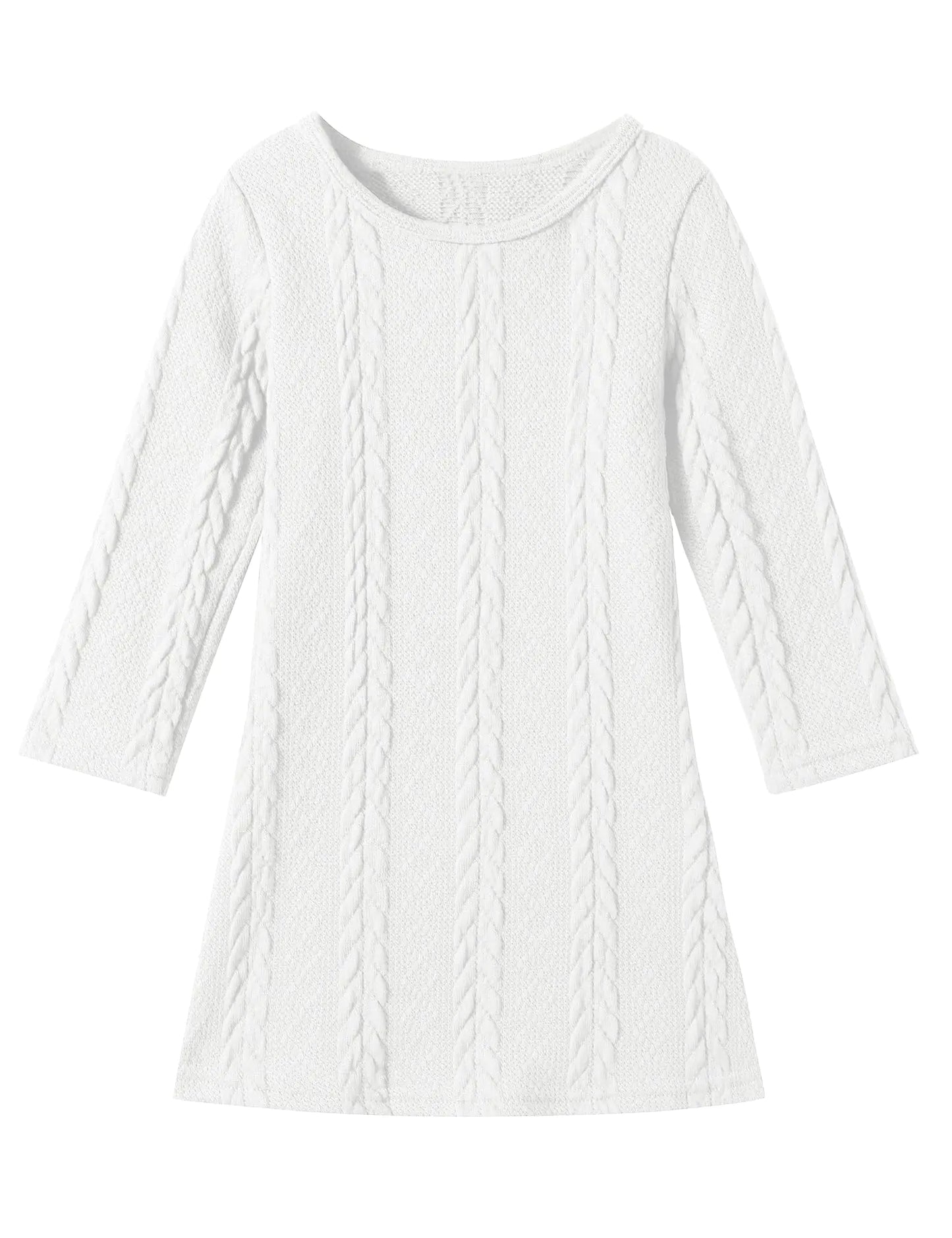 Sleeve Dress-Girls Knit Sweater Dress Fall-Winter A-Line Pullover-Casual Toddler Dress