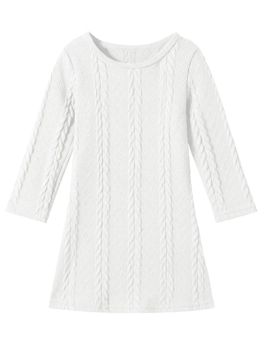 Sleeve Dress-Girls Knit Sweater Dress Fall-Winter A-Line Pullover-Casual Toddler Dress
