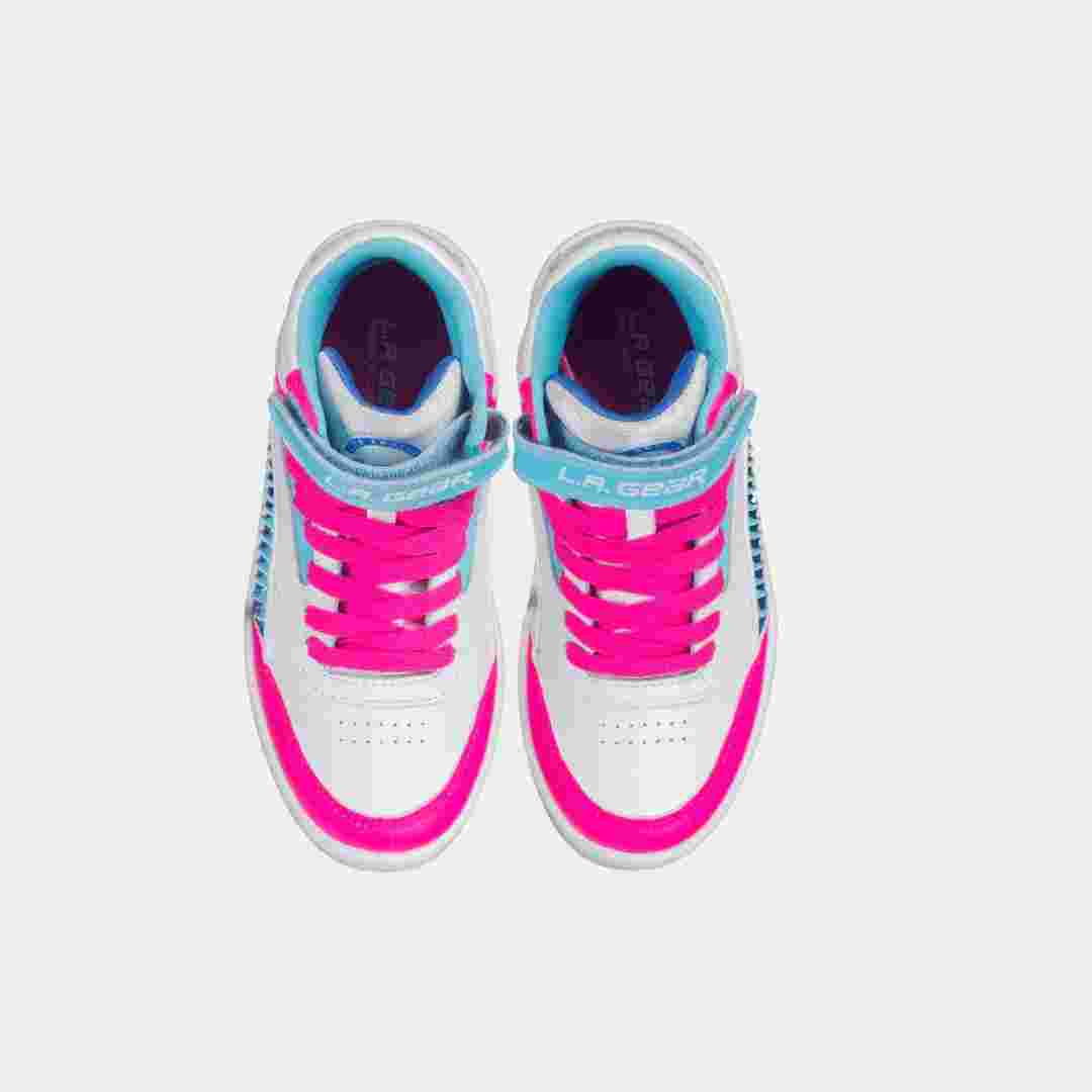 Zuri LA Gear Kids Hightop Sneakers in White, Pink, Blue