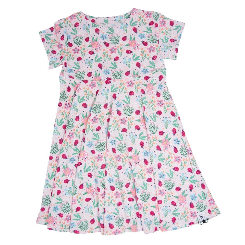 Karola Ladybug Flower Garden Cap Sleeve Swirly Girl Dress