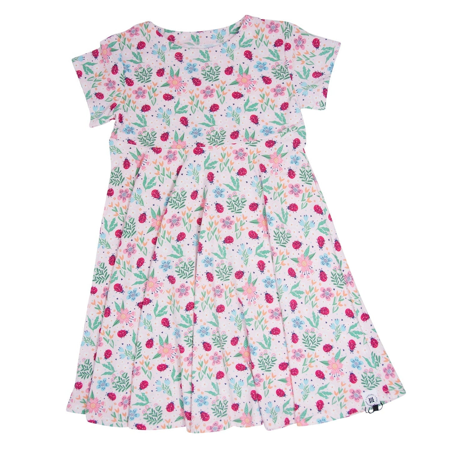 Karola Ladybug Flower Garden Cap Sleeve Swirly Girl Dress